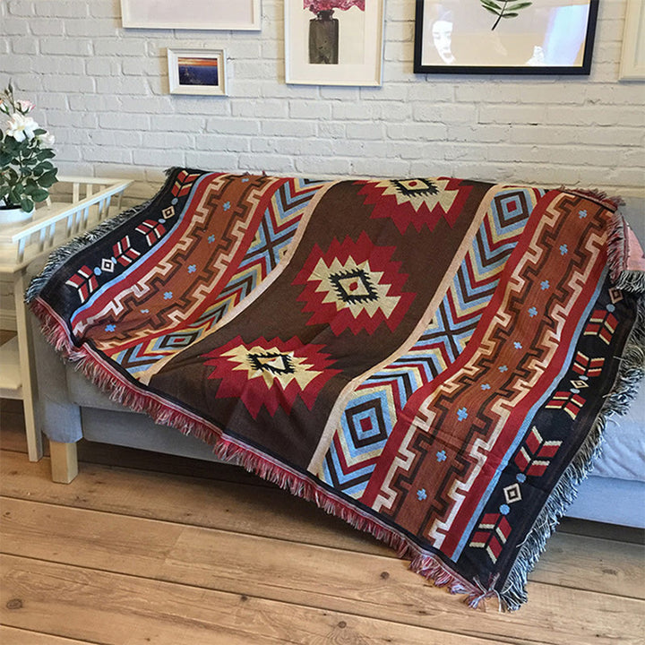 Coperta artigianale tinta a mano con motivo geometrico tibetano Buddha Stones