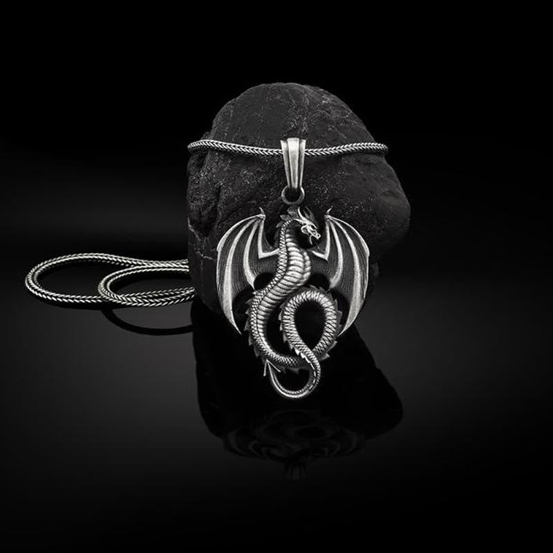 Collana con ciondolo Buddha Stones Pure Tin Dragon Luck Success - Ciondolo a forma di drago e catena a chiglia - image 1
