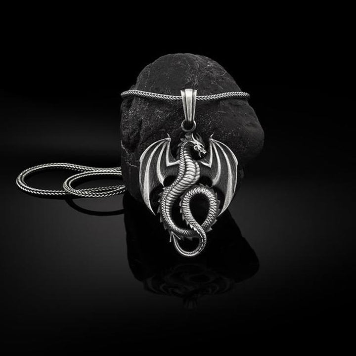 Collana con ciondolo Buddha Stones Pure Tin Dragon Luck Success - Ciondolo a forma di drago e catena a chiglia - image 1
