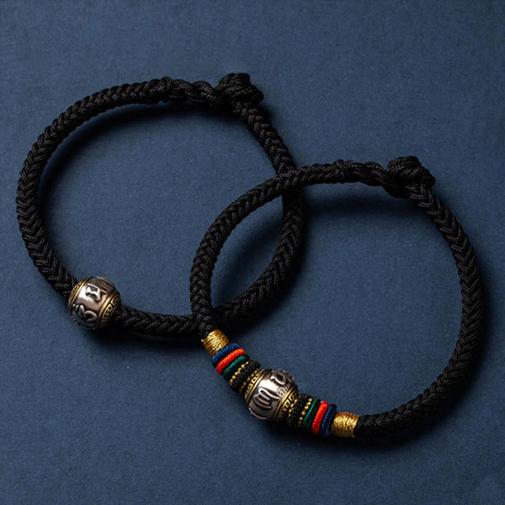 Bracciale intrecciato con nodo di King Kong, fatto a mano in Tibet, in argento sterling 925, con Buddha Stones, Om Mani Padme Hum e protezione dalla fortuna