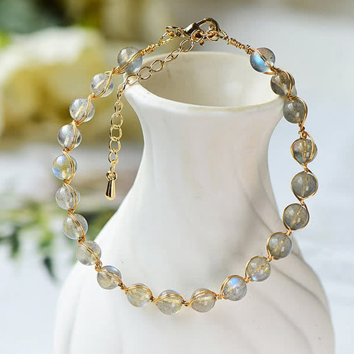 Braccialetto positivo di guarigione in pietra di luna naturale Buddha Stones 14K Gold