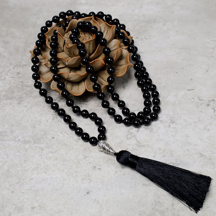 Buddha Stones 108 Mala Perle di Onice Nero Yoga Meditazione Preghiera Collana