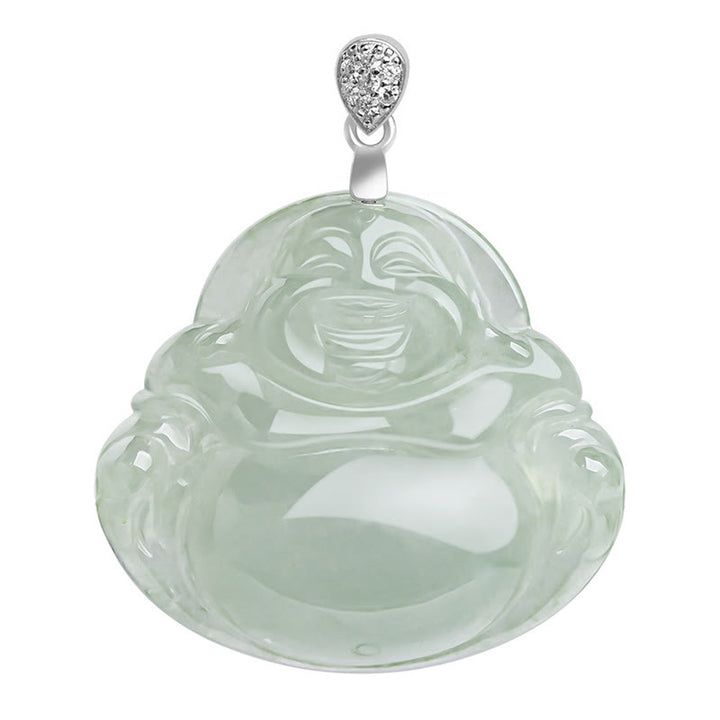 Collana con ciondolo a Buddha Stones in argento sterling 925, giada naturale, Buddha che ride, prosperità e abbondanza
