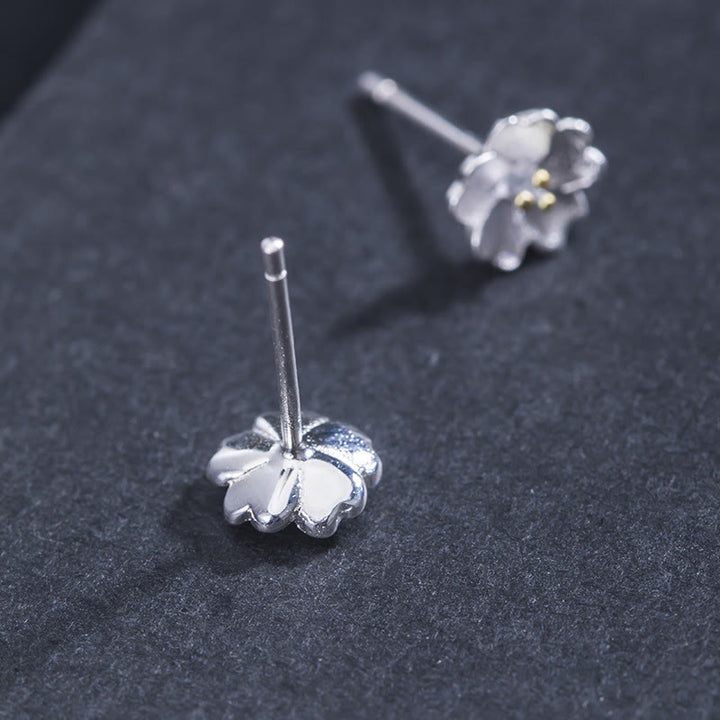 Orecchini a bottone Buddha Stones in argento sterling 925 con fiori di ciliegio e motivo floreale calmo
