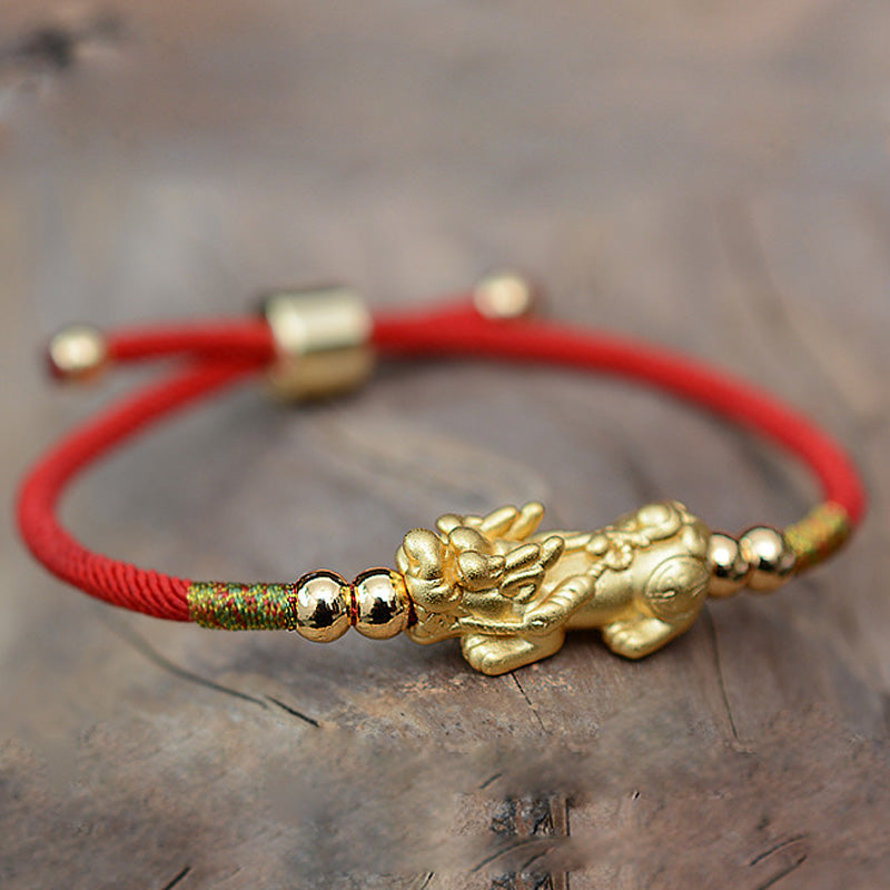 Braccialetto Buddha Stones PiXiu Luck Red String placcato oro 24K - image 3