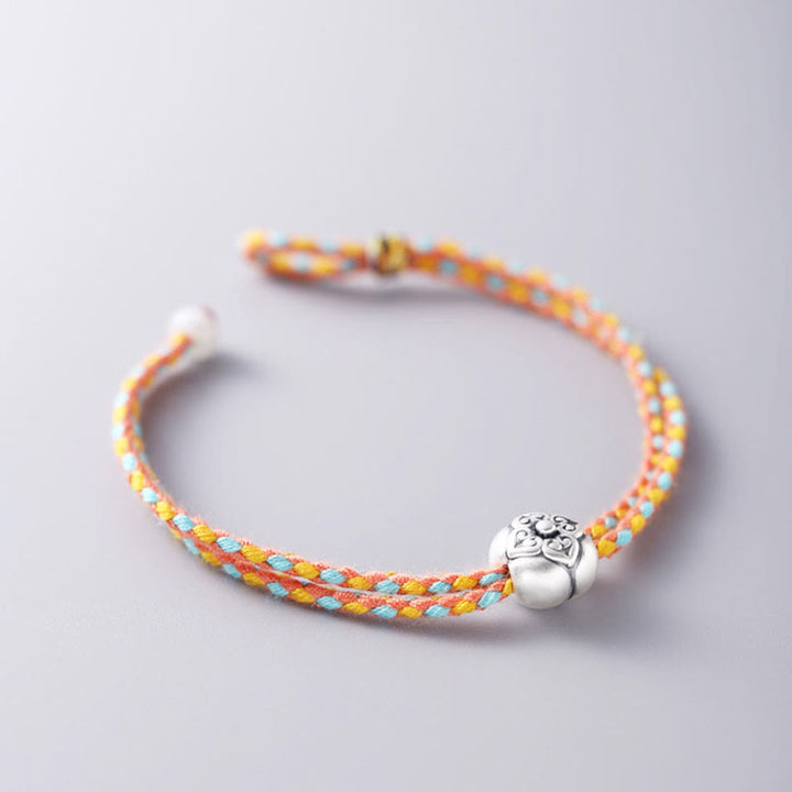 Bracciale intrecciato multicolore Buddha Stones in argento sterling 999 Persimmon Luck