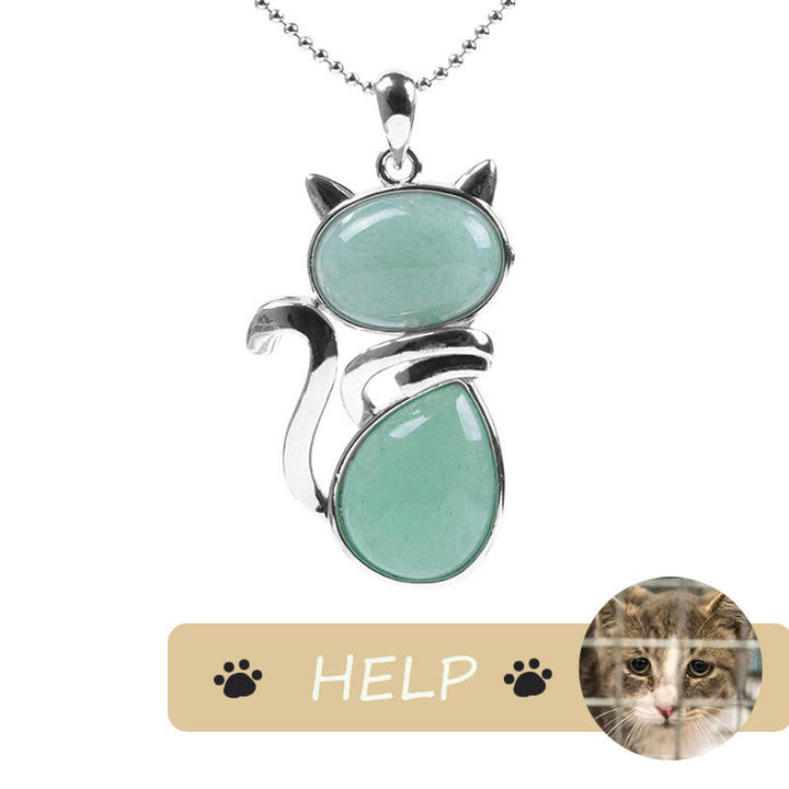 "Save A Cat" Collana con ciondolo amante dei gatti con motivo a gatto carino e protezione in cristallo naturale