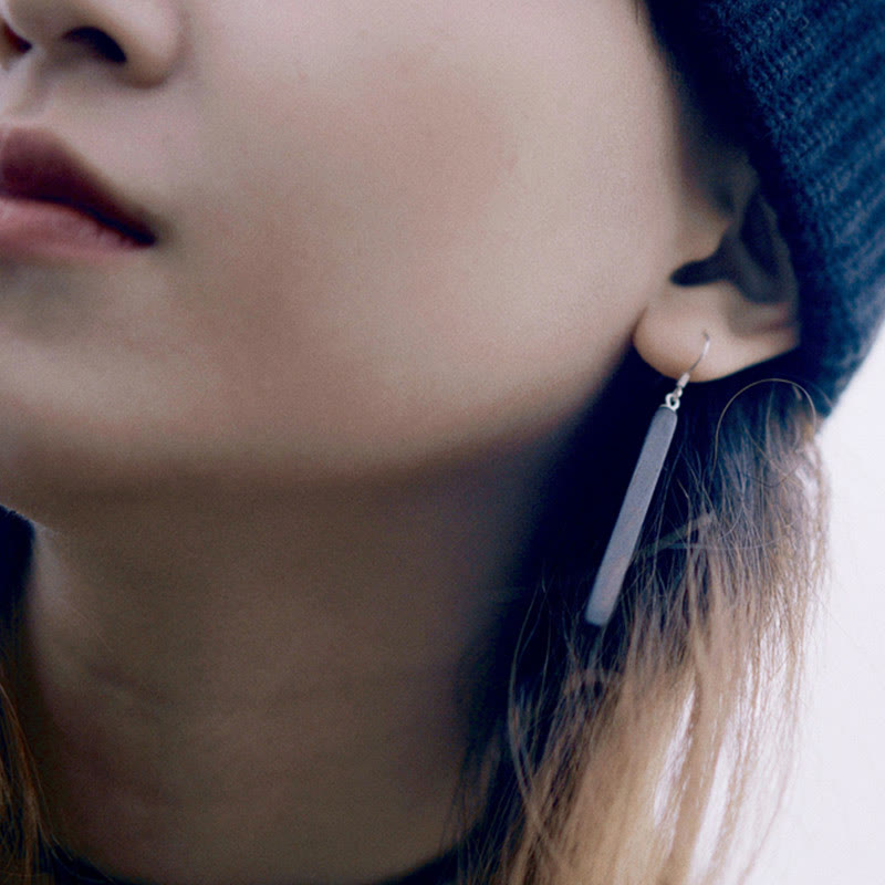 Orecchini pendenti Buddha Stones 925 Sterling Silver Ebony Wood Texture Balance Peace Drop - image 6