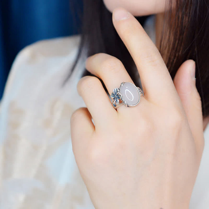 Anello in argento sterling 990 con calcedonio naturale e prugna, armonia positiva - image 5