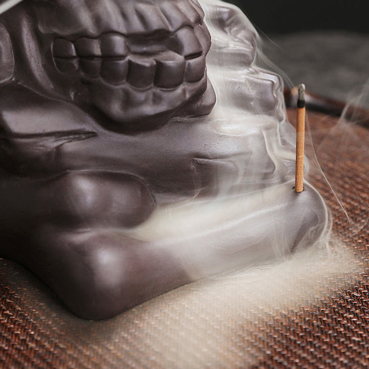 Buddha Stones Halloween Teschio Testa Viola Argilla Guarigione Bruciatore di Incenso Decorazione