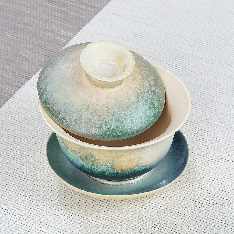 Buddha Stones Green Ocean Waves Design Porcellana Ceramica Gaiwan Sancai Tazza da tè Kung Fu Tazza da tè e piattino con coperchio