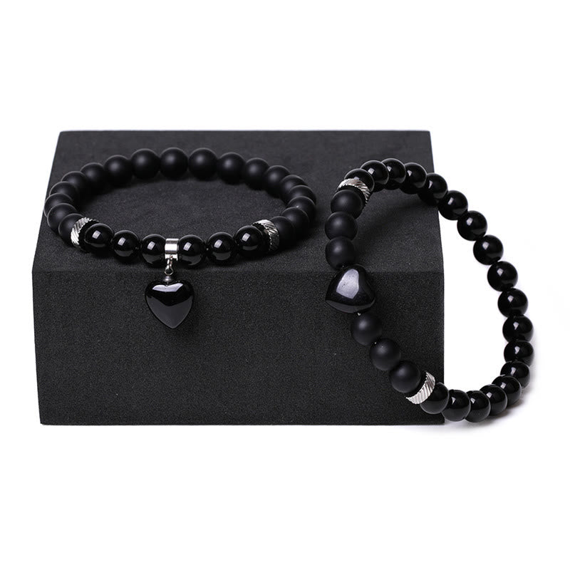 Buddha Stones 2 pezzi onice nero pietra di cristallo amore cuore protezione supporto coppia braccialetto