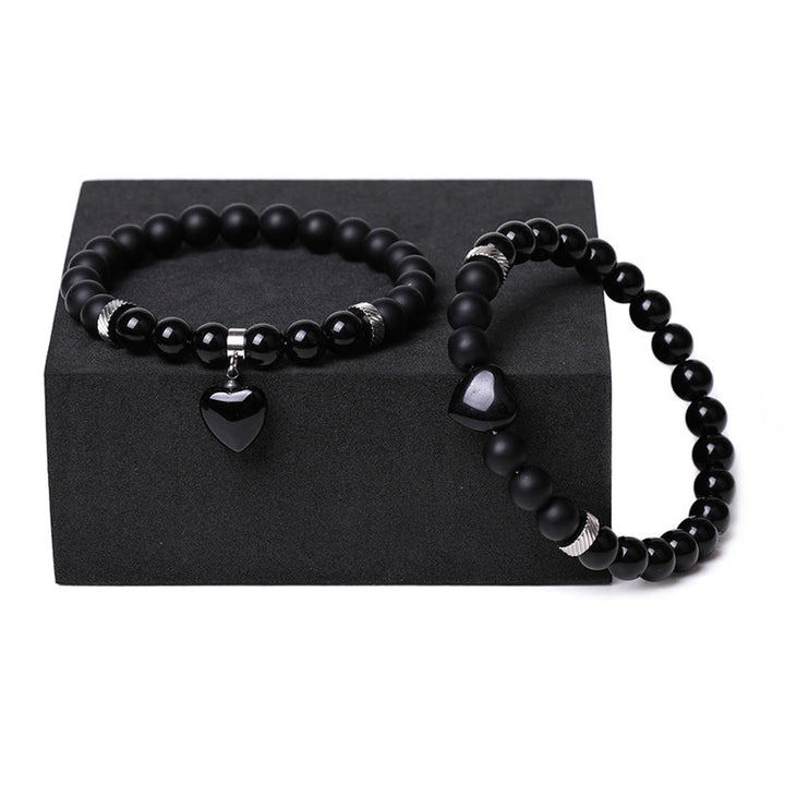 Buddha Stones 2 pezzi onice nero pietra di cristallo amore cuore protezione supporto coppia braccialetto