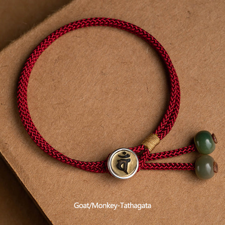 Braccialetto in corda rossa intrecciata con semi di Bodhi Buddha Stones , fatto a mano, in argento sterling 925, con zodiaco cinese, Buddha di Natale