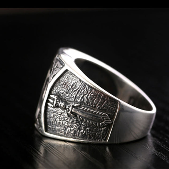 Anello regolabile con protezione intagliata in argento sterling 925 con design sanscrito Buddha Stones
