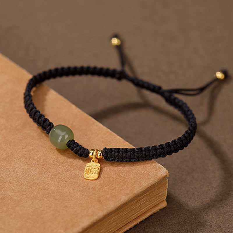 Braccialetto in corda rossa con Buddha Stones in argento sterling 925 e giada di Hetian, benedizione e ricchezza