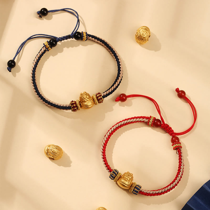 Braccialetto intrecciato fatto a mano in argento Buddha Stones 925 con drago bambino, fortuna e forza