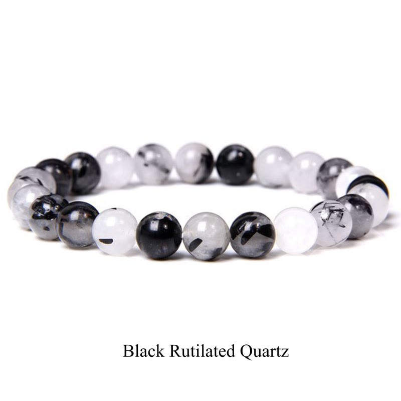 Braccialetto di perle curative in quarzo naturale Buddha Stones - 8 millimetri - Quarzo rutilato nero - image 77