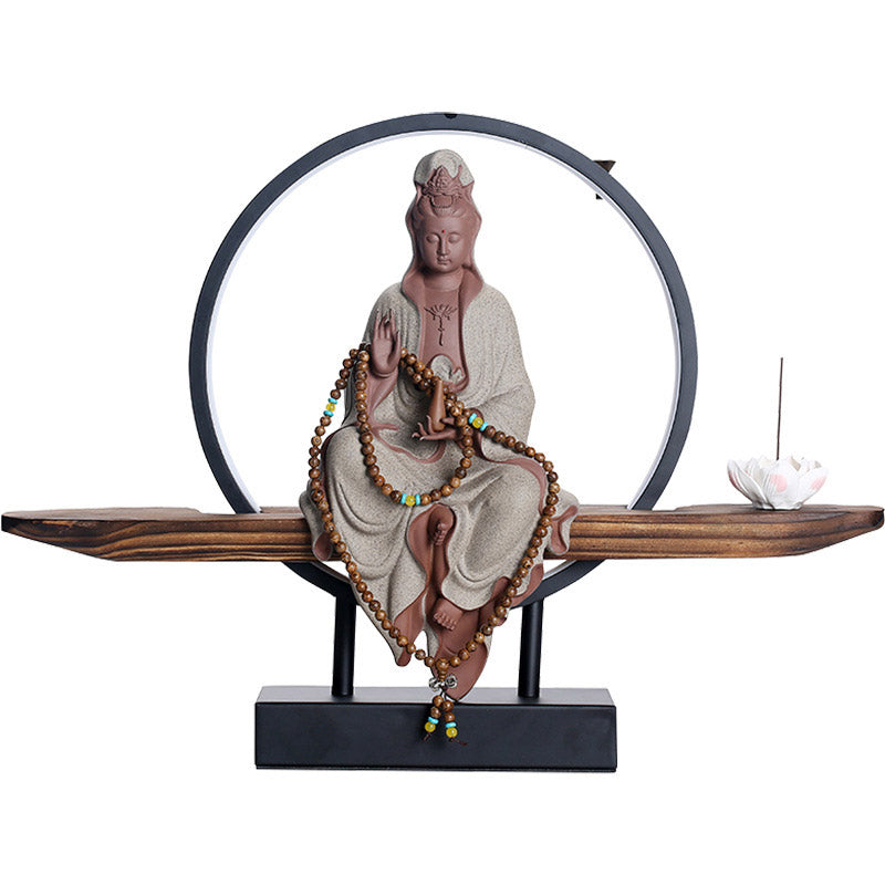 Buddha Stones Buddha Avalokitesvara Ceramica Loto Rilassamento Bruciatore di Incenso Decorazione