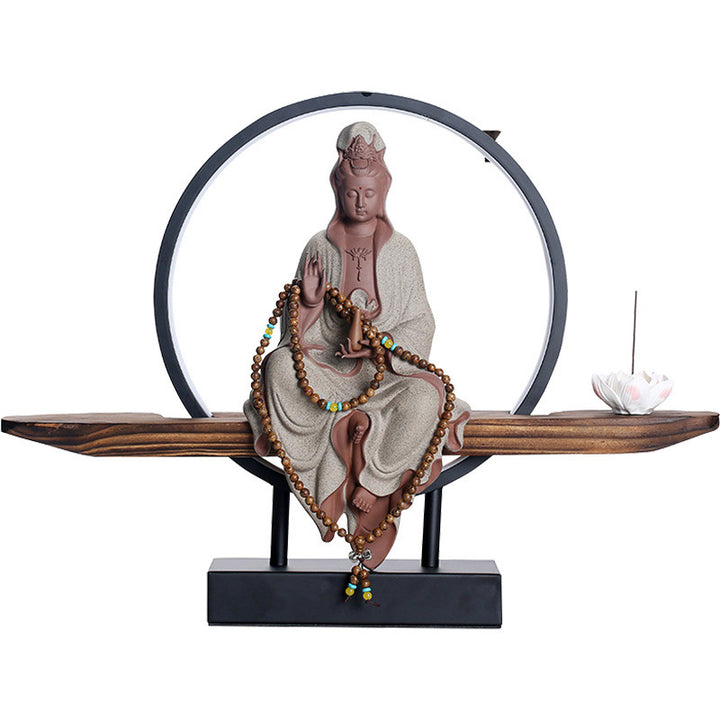 Buddha Stones Buddha Avalokitesvara Ceramica Loto Rilassamento Bruciatore di Incenso Decorazione