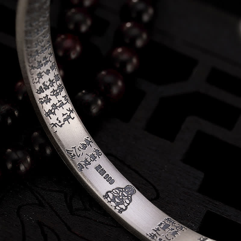 Buddha Stones 999 Sterling Silver Sei Vere Parole Cuore Sutra Protezione Bracciale Braccialetto