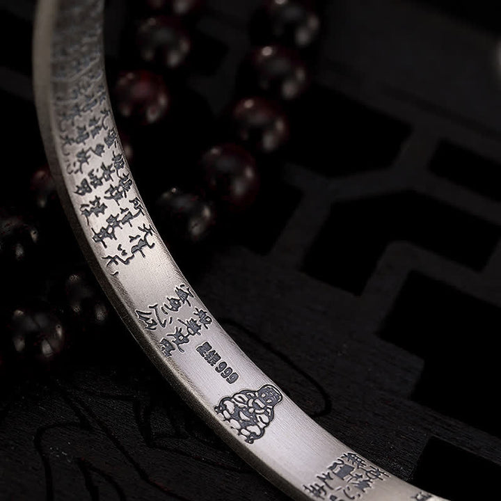 Buddha Stones 999 Sterling Silver Sei Vere Parole Cuore Sutra Protezione Bracciale Braccialetto