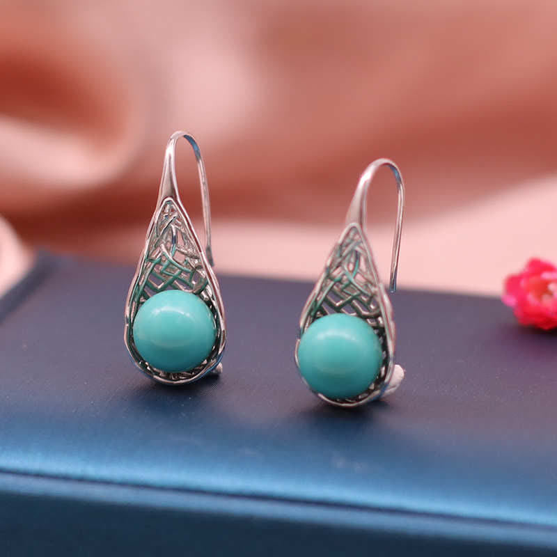 Orecchini pendenti con motivo a perline turchesi in argento sterling 925 Buddha Stones - image 3