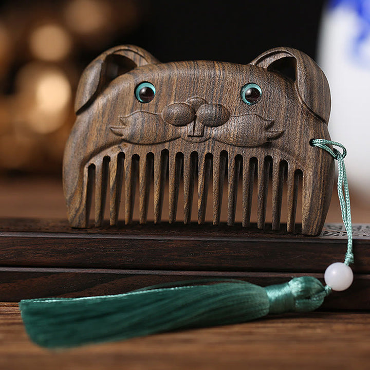 Pettine portatile cinese con sandalo verde dello zodiaco della pace - Chacate Preto Wood - Coniglio - image 10