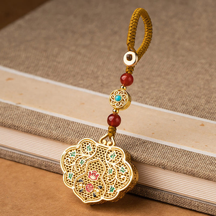 Portachiavi con ciondolo a forma di lucchetto con Buddha Stones, carattere Fu, fortuna e benedizione
