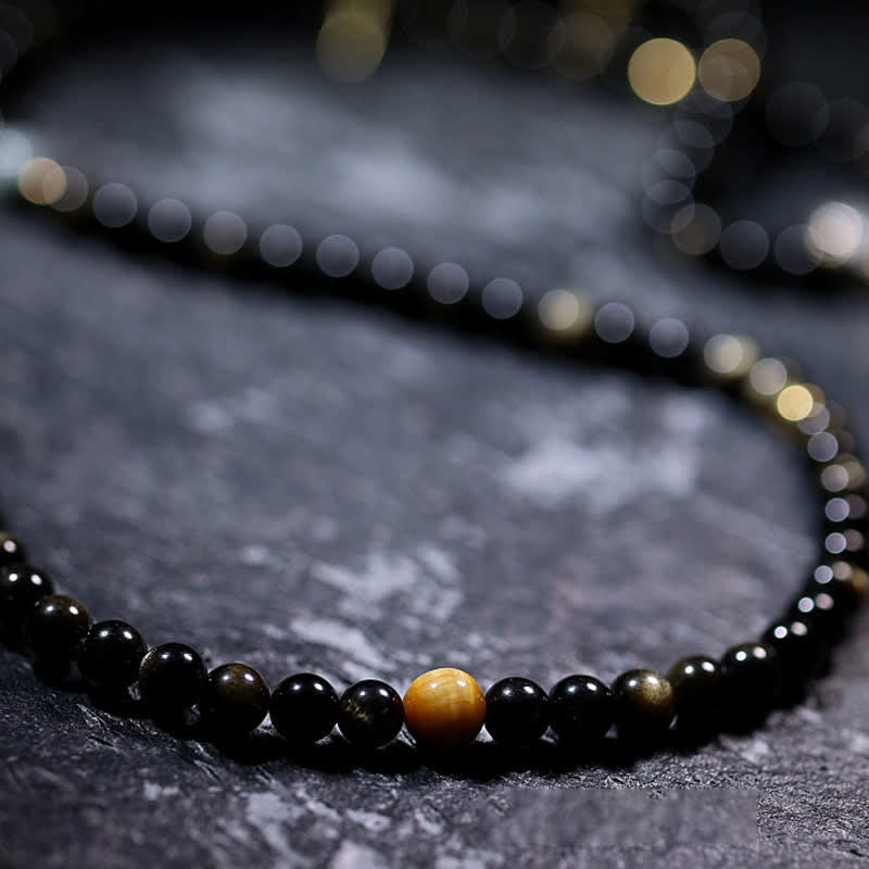 Buddha Stones 108 Mala Beads Oro Lucente Ossidiana Occhio di Tigre Pietra Occhio d'Aquila Bracciale della Ricchezza