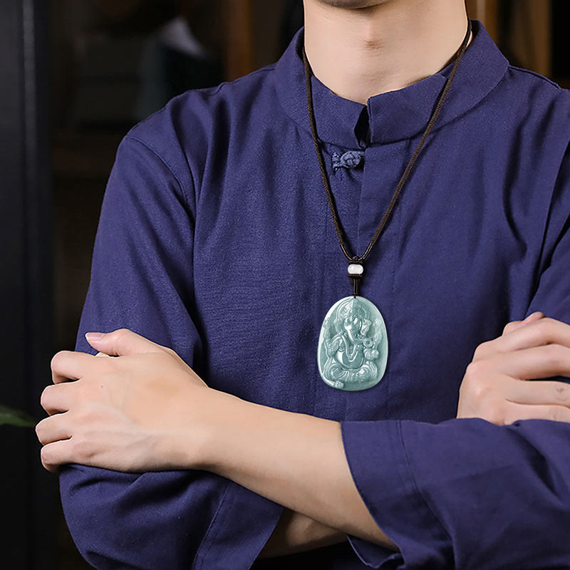 Buddha Stones Natural Jade Ganesh Ganpati Elephant Protection Amuleto Collana Pendente - image 4