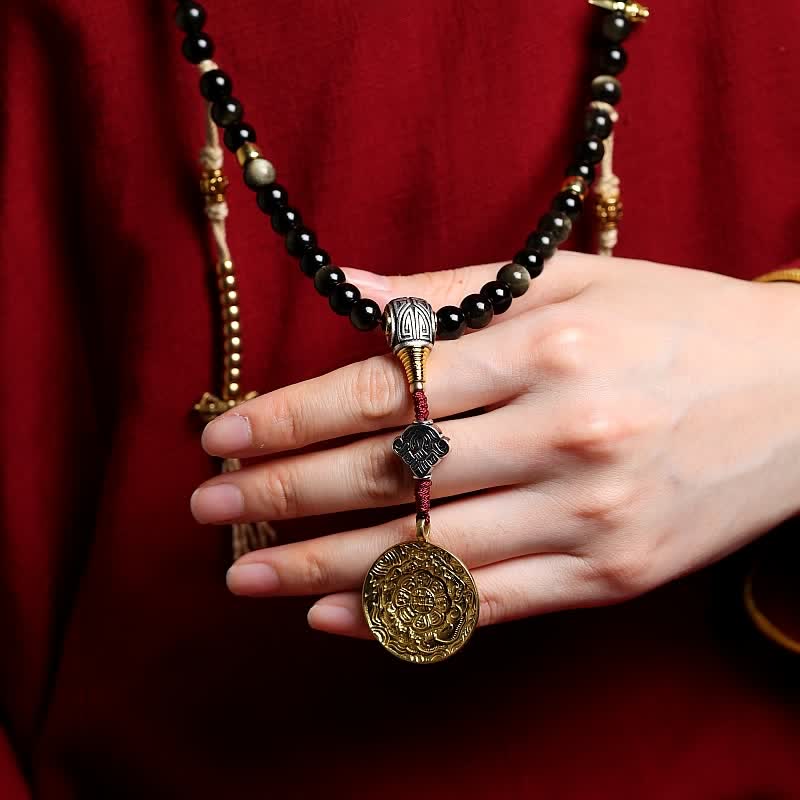 Buddha Stones 108 Mala Beads Oro Lucente Ossidiana Occhio di Tigre Pietra Occhio d'Aquila Bracciale della Ricchezza