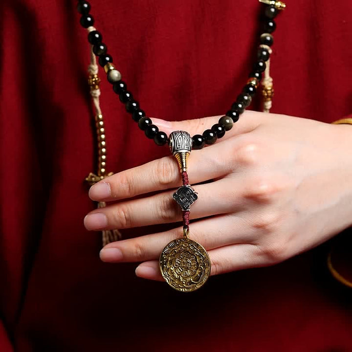 Buddha Stones 108 Mala Beads Oro Lucente Ossidiana Occhio di Tigre Pietra Occhio d'Aquila Bracciale della Ricchezza