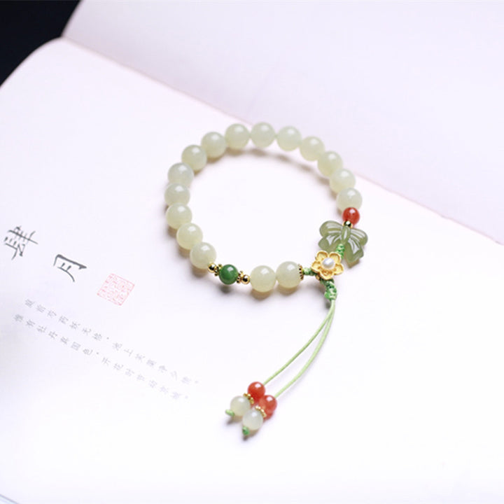 Bracciale Buddha Stones 925 Sterling Silver Jade Luck Flower Butterfly - image 7