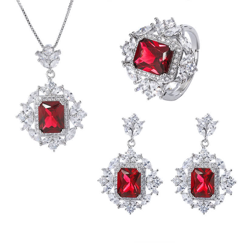 Buddha Stones Smeraldo Cristallo Corindone Rosso Fiducia Coraggio Anello Orecchini Collana Pendente