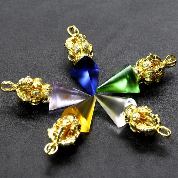 Buddha Stones Tibetano Dorje Vajra 4 punte Loto Liuli Cristallo Forza Collana Pendente