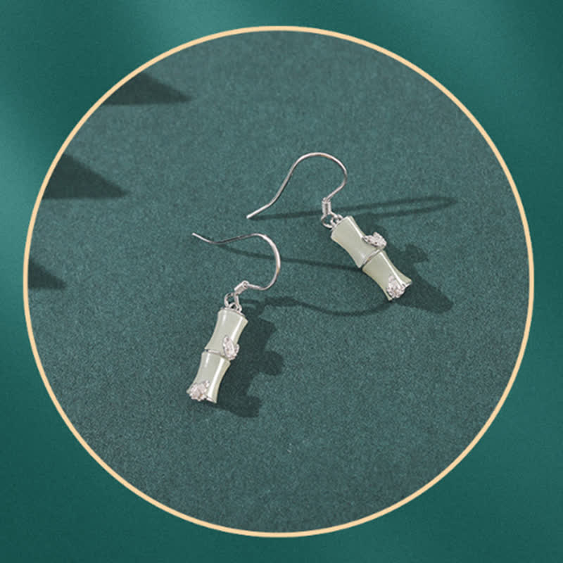 Orecchini pendenti in argento sterling 925 con giada di Hetian, crisoberillo, occhio di gatto, agata rossa, bambù e fortuna - image 9