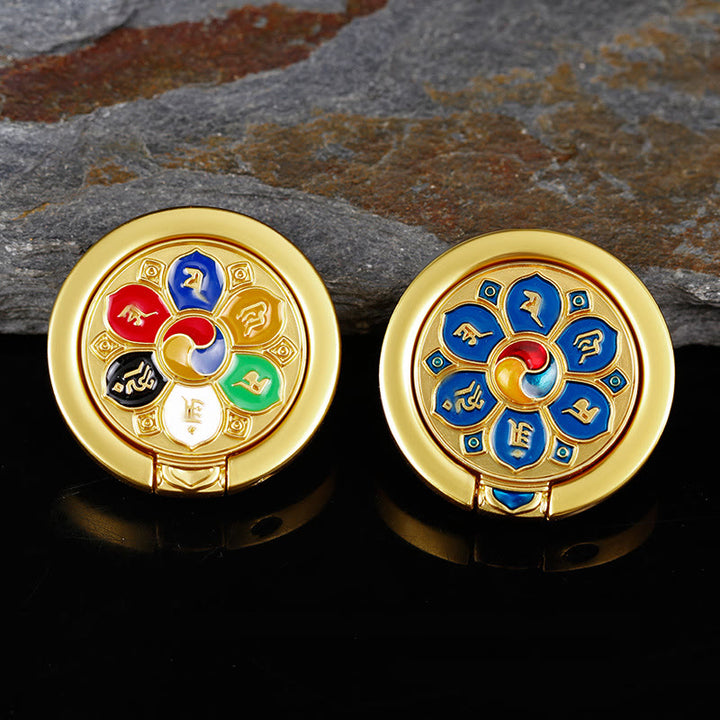 Supporto per anello per telefono con simbolo della pace tibetano Om Mani Padme Hum, decorazioni universali per telefono