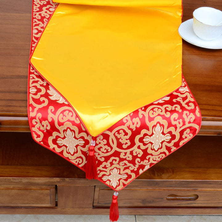 Preghiera Altare Fiore Vajra Drago Modello Tibetano Simboli di Buon Auspicio Nappe Jacquard Runner da Tavolo