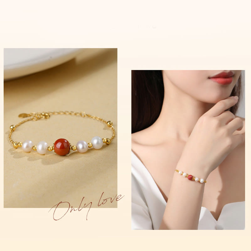 Bracciale a catena con perle curative in argento sterling 925 e cinabro Buddha Stones
