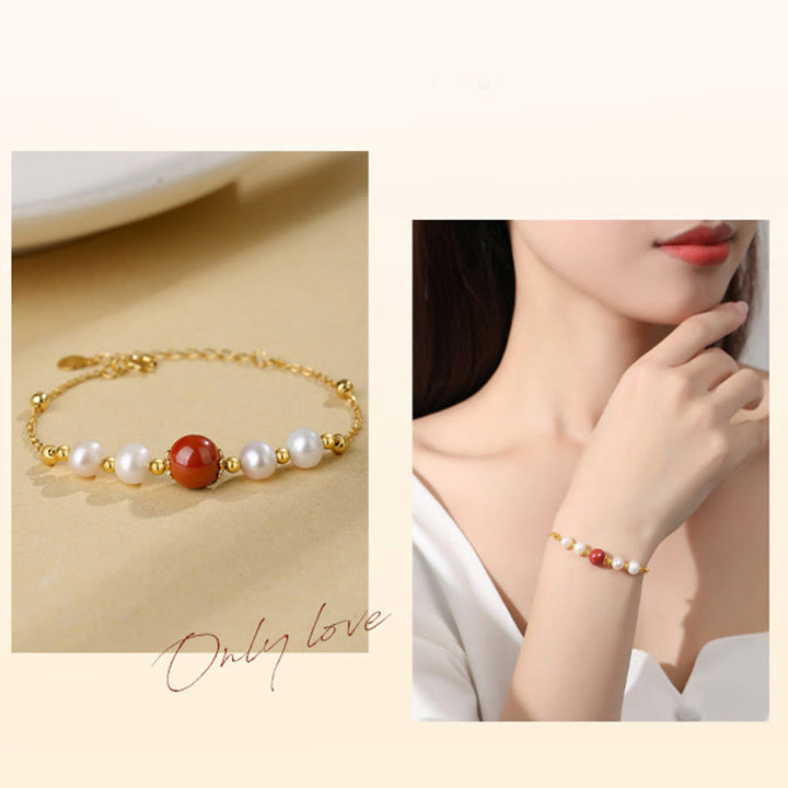 Bracciale a catena con perle curative in argento sterling 925 e cinabro Buddha Stones