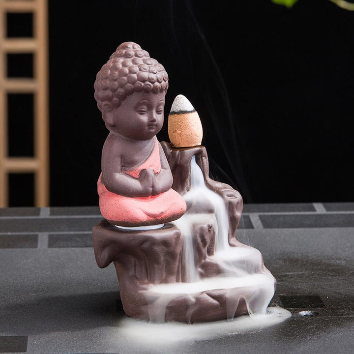 Buddha Stones Backflow Fumo Fontana Ceramica Benedizione Bruciatore Incenso Decorazione