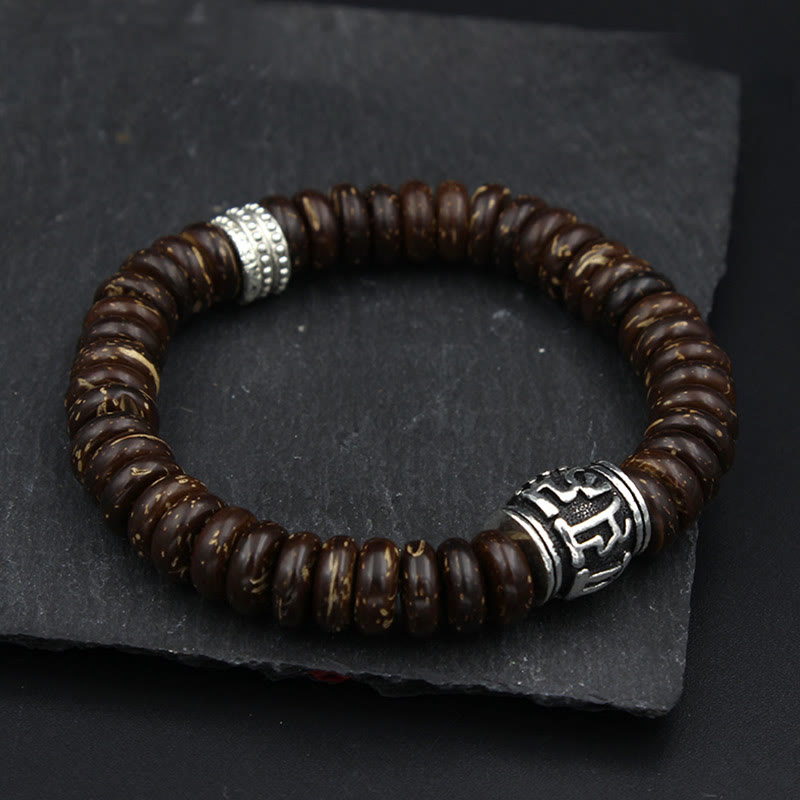 Braccialetto positivo Buddha Stones Natural Tibetan Coconut Shell Om Mani Padme Hum