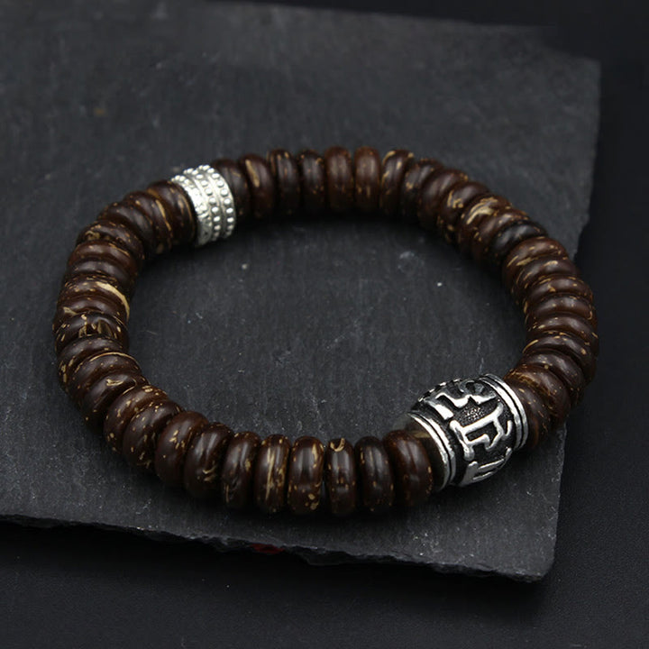 Braccialetto positivo Buddha Stones Natural Tibetan Coconut Shell Om Mani Padme Hum