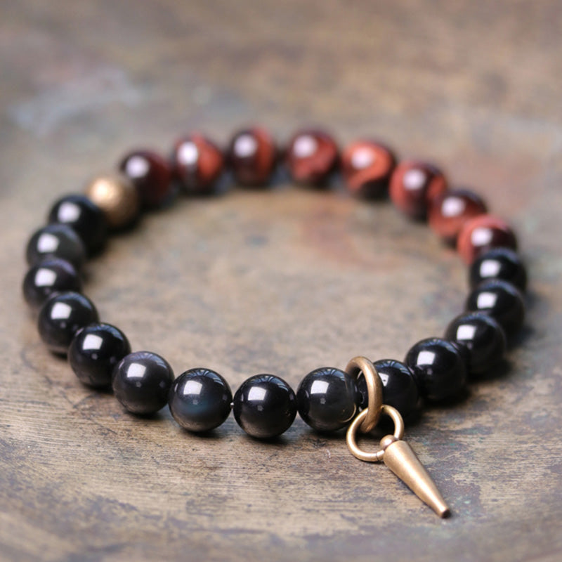 Braccialetto di coppia in cristallo di rame, ossidiana nera, sodalite e pietre Buddha Stones
