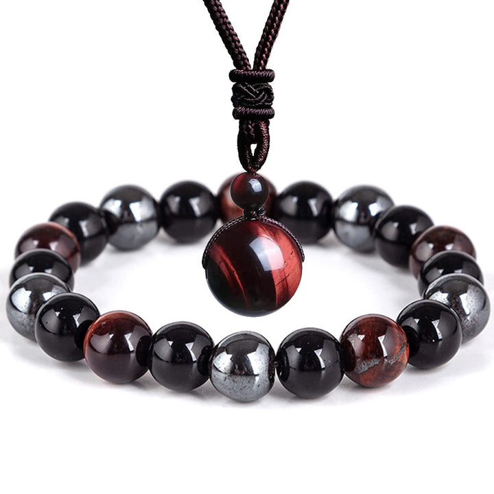 Set di bracciali e collane con occhio di tigre tibetano Buddha Stones