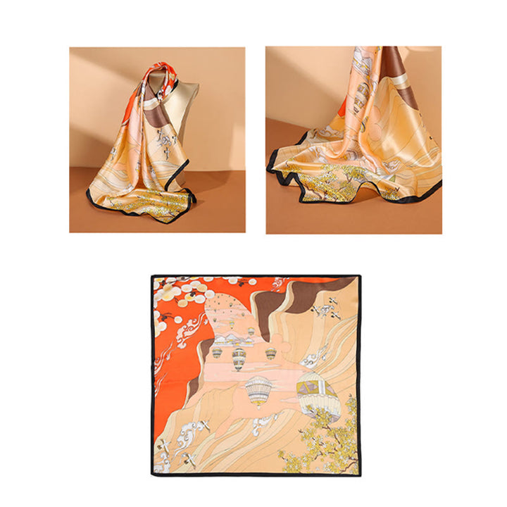 Sciarpa per capelli al collo in seta di gelso al 100%, motivo: Buddha Stones , scena pastorale, mongolfiera, fiori primaverili - image 8