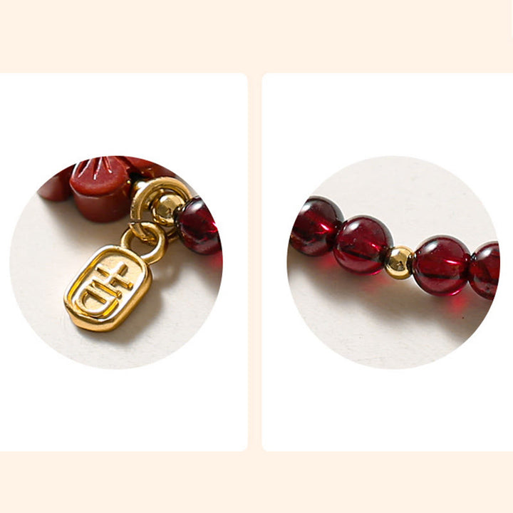 Bracciale Buddha Stones in oro 14K con granato naturale e fiore di cinabro e calma - image 9