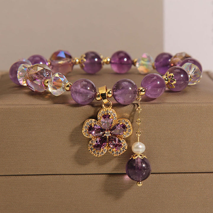 Bracciale con ciondolo a forma di fiore di perla di ametista naturale e trasformazione positiva