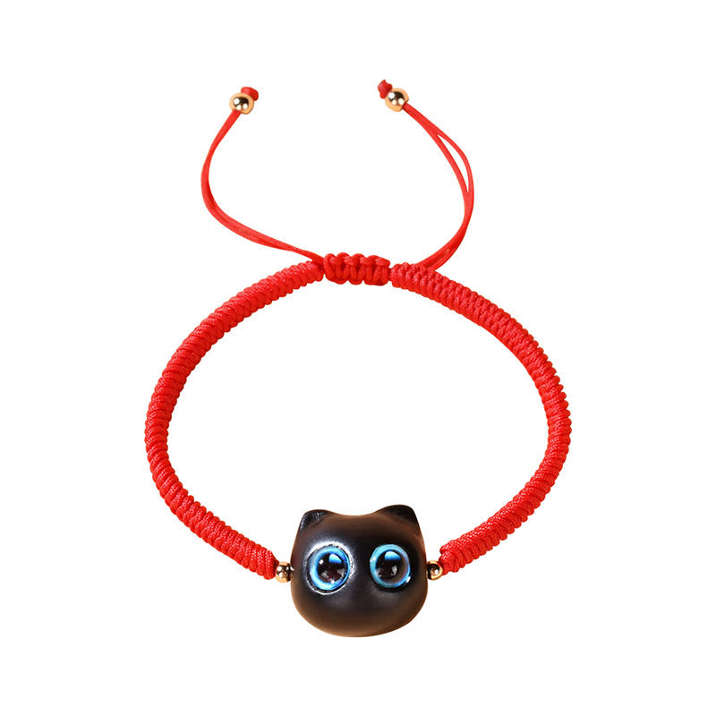 Bracciale intrecciato con motivo a testa di gatto in legno di ebano Buddha Stones, nodo di King Kong della pace - image 13